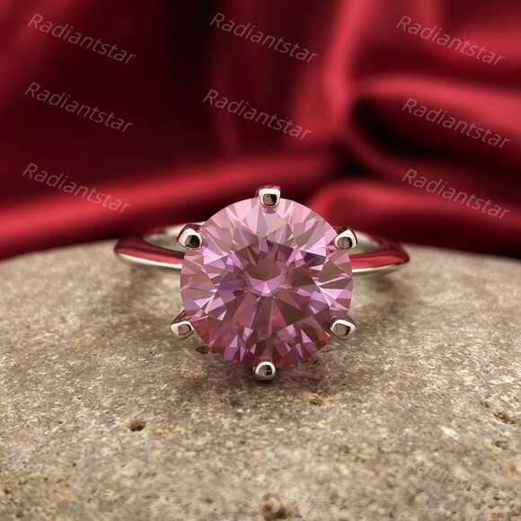 NEW Certified 5 ct. t.w. Pink Moissanite Solitaire 6 Prong Ring - Picture 1 of 8